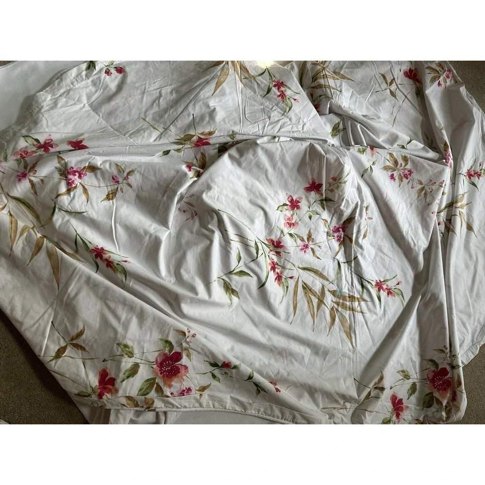 Vtg Coming Home Lands End King Duvet Cover Watercolor Tropical Floral Cotton NWT